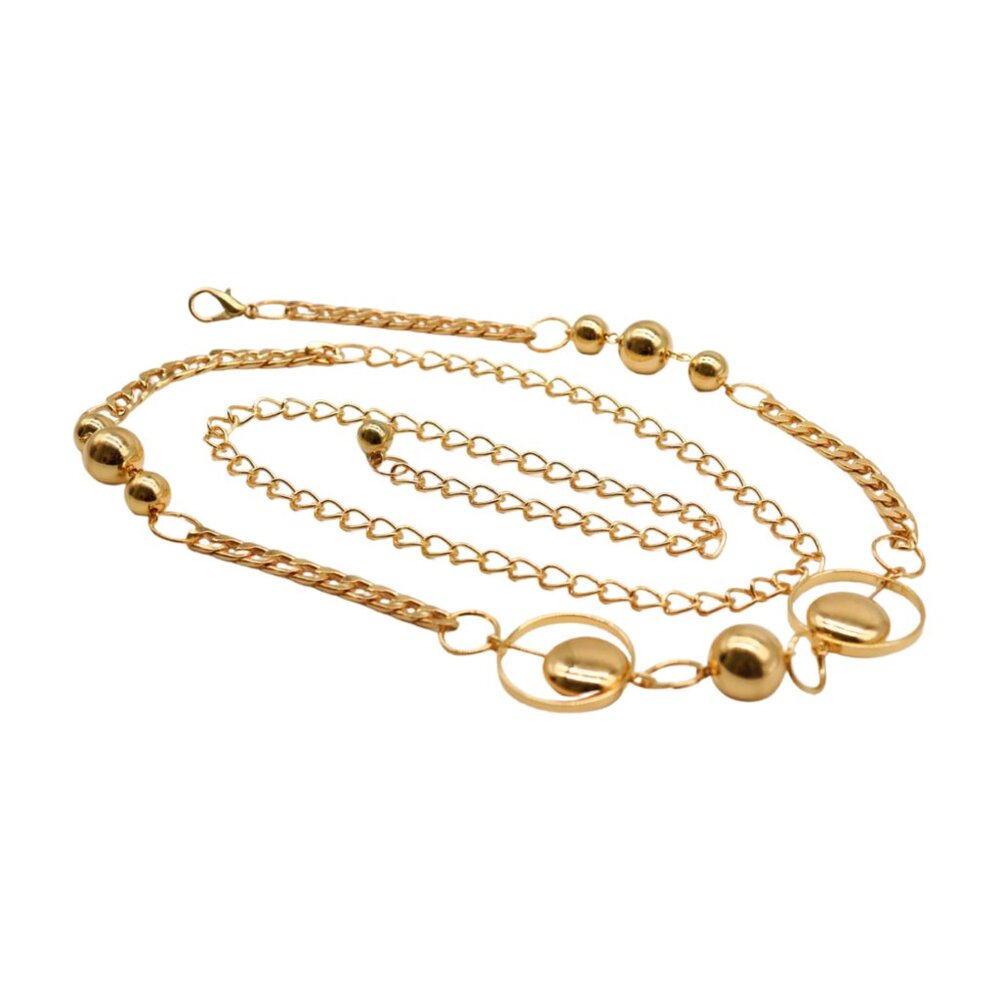 New Women Gold Metal Chain Thin Belt Gold Circle Round Charms Fit Size Size S M - Picture 8 of 17